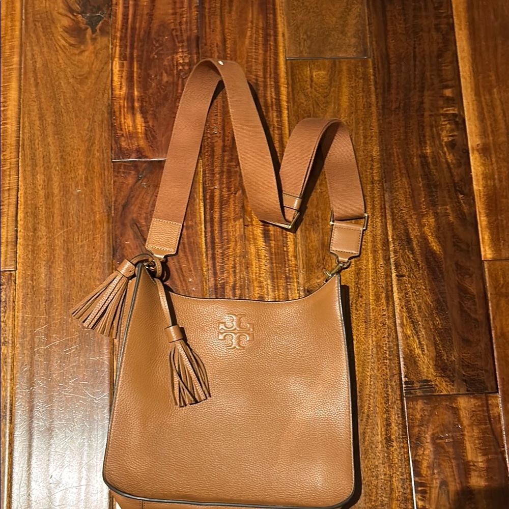 Tory Burch Brown Leather Crossbody Bag with Tassels